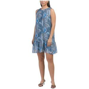 LE RAGAZZE Made In Italy Paisley Silk Blend Mini Dress With Neck Detail